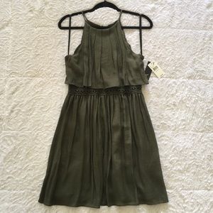 Olive green midi dress with lace cut outs party
